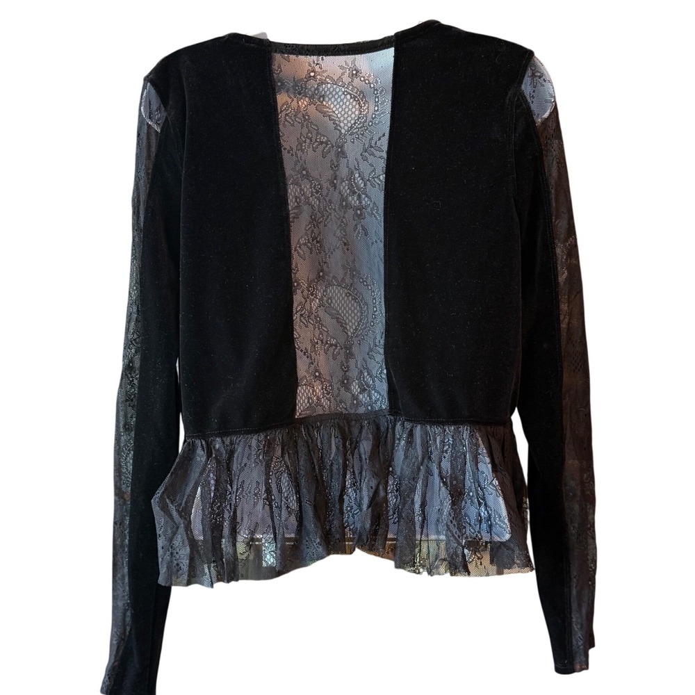 Free People Black Velvet Lace Peplum Top Sheer Back Size XSmall - Picture 3 of 9